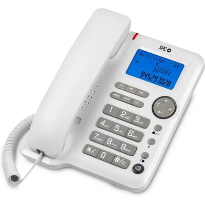 Teléfono fijo SPC 3608B Blanco - Analógico, Pantalla retroiluminada, ID de llamadas Teléfono fijo SPC 3608B Blanco - Analógico, Pantalla retroiluminada, ID de llamadas