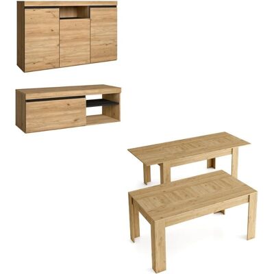 Skraut Home - Nordisches Wohnzimmer-Set mit TV-Möbel & Ausziehtisch Skraut Home - Nordisches Wohnzimmer-Set mit TV-Möbel & Ausziehtisch