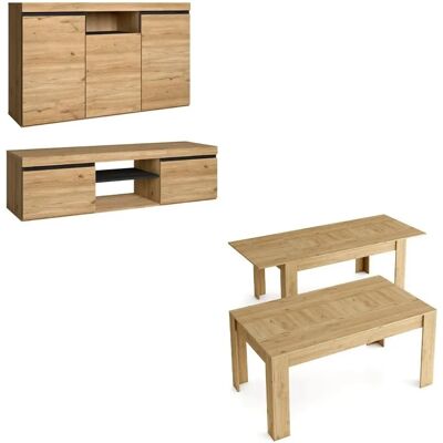 Skraut Home - Natürliches Set Esszimmer TV Schrank Tisch - 140/200cm Skraut Home - Natürliches Set Esszimmer TV Schrank Tisch - 140/200cm