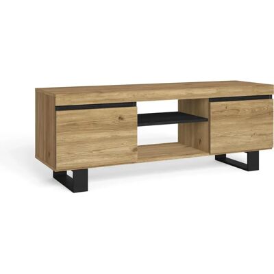 Meuble TV SKRAUT HOME - Bois naturel/Noir - 140x40x53cm - Publicité Meuble TV SKRAUT HOME - Bois naturel/Noir - 140x40x53cm - Publicité
