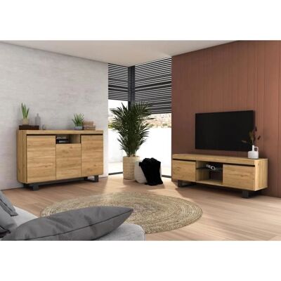 Skraut Home - Conjunto Naturale Muebles - Estilo Nórdico, 140cm, Negro/Roble, Salón/Comedor Skraut Home - Conjunto Naturale Muebles - Estilo Nórdico, 140cm, Negro/Roble, Salón/Comedor