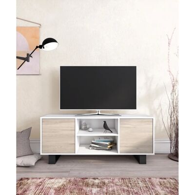 Mueble TV Wind di Skraut Home - 2 Ante, Bianco e Rovere - 140cm Mueble TV Wind di Skraut Home - 2 Ante, Bianco e Rovere - 140cm