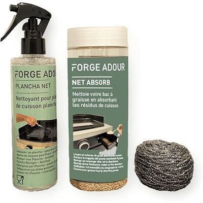 Kit de limpieza Forge Adour para plancha - Bola de acero inoxidable, spray 250ml, red absorbente Kit de limpieza Forge Adour para plancha - Bola de acero inoxidable, spray 250ml, red absorbente