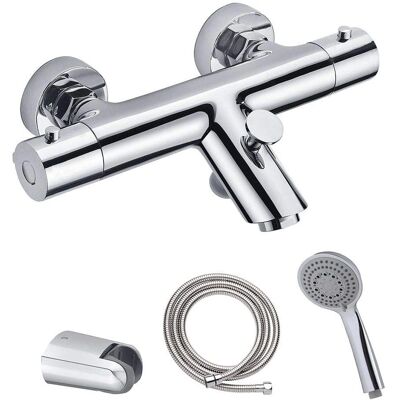 Kibath - Grifo termostático para bañera con set de ducha - Gris claro Kibath - Grifo termostático para bañera con set de ducha - Gris claro