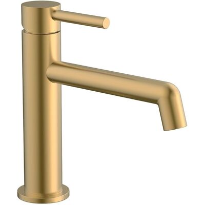 KIBATH Grifo de lavabo monomando dorado - Alto, Cepillado, Cartucho cerámico KIBATH Grifo de lavabo monomando dorado - Alto, Cepillado, Cartucho cerámico