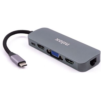 Station d'accueil Nilox NXDSUSBC03 - Gris, Ethernet, HDMI, VGA, USB 3.2 Station d'accueil Nilox NXDSUSBC03 - Gris, Ethernet, HDMI, VGA, USB 3.2