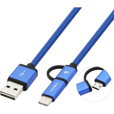 CoolBox Modèle COO-CAB-U2MC-BL Câble USB - 1m, Bleu - USB 2.0, Micro USB, USB C - Publicité CoolBox Modèle COO-CAB-U2MC-BL Câble USB - 1m, Bleu - USB 2.0, Micro USB, USB C - Publicité
