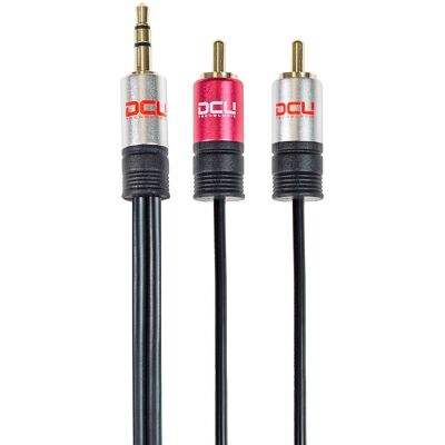 Cabo de áudio DCU Advance Tecnologic 3m - 2 RCA, Jack 3,5mm, Preto, Vermelho, Aço inoxidável Cabo de áudio DCU Advance Tecnologic 3m - 2 RCA, Jack 3,5mm, Preto, Vermelho, Aço inoxidável