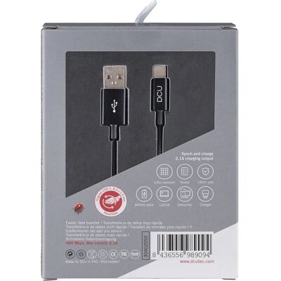 Câble USB DCU Tecnologic - 1m - Noir - USB 2.0 vers USB C - Transfert & Charge - Publicité Câble USB DCU Tecnologic - 1m - Noir - USB 2.0 vers USB C - Transfert & Charge - Publicité