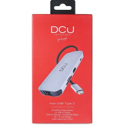 DCU Tecnologic 391166 Hub USB-C con HDMI, USB 3.0, RJ45, Lector de tarjetas - Hub USB para PC DCU Tecnologic 391166 Hub USB-C con HDMI, USB 3.0, RJ45, Lector de tarjetas - Hub USB para PC