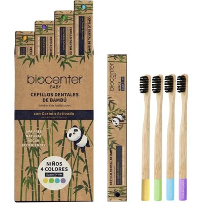 Pack de cepillos de dientes para niños con bambú y carbón activo - Biocenter 4 unidades Pack de cepillos de dientes para niños con bambú y carbón activo - Biocenter 4 unidades