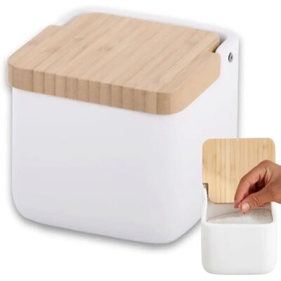 Kook Time Saltkvarn - Kvadratiskt keramiksaltkar med bambulock - 11,2cm Kook Time Saltkvarn - Kvadratiskt keramiksaltkar med bambulock - 11,2cm