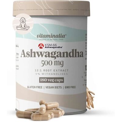 Vitaminalia Ashwagandha KSM-66 500mg - 180 caps vegetais - Suplemento natural Vitaminalia Ashwagandha KSM-66 500mg - 180 caps vegetais - Suplemento natural