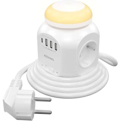 Aisens Verlengsnoer - 4 Stopcontacten, USB-C, Nachtlamp Aisens Verlengsnoer - 4 Stopcontacten, USB-C, Nachtlamp
