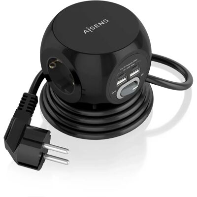 AISENS Förgreningslist - 3 vägguttag, 2 USB-C, 2 USB - 1,4m Svart AISENS Förgreningslist - 3 vägguttag, 2 USB-C, 2 USB - 1,4m Svart