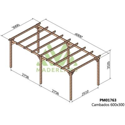 Pérgola de Madera Maciza Cambados - 600x300cm - Resistente al Exterior Pérgola de Madera Maciza Cambados - 600x300cm - Resistente al Exterior
