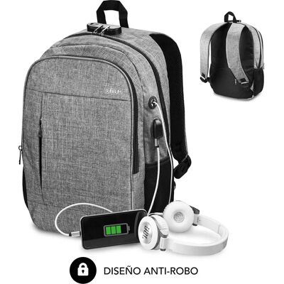 Mochila Subblim - 16" Cinza USB Acolchoada Resistente à água - Mochila Mochila Subblim - 16" Cinza USB Acolchoada Resistente à água - Mochila