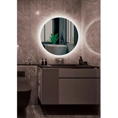 Espejo de baño con iluminación LED - redondo, retroiluminado, luz fría, doble sensor - serie Lisboa Espejo de baño con iluminación LED - redondo, retroiluminado, luz fría, doble sensor - serie Lisboa