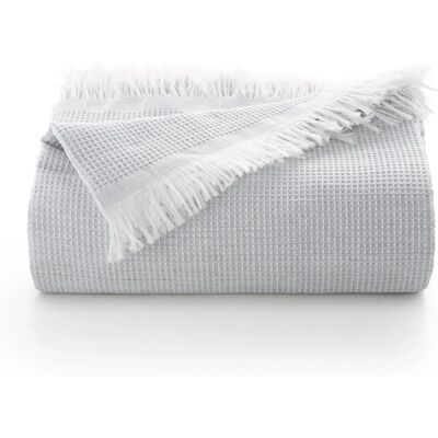 GAMUSI - Plaid colcha multiusos nido de abeja algodón 230x280 cm gris claro GAMUSI - Plaid colcha multiusos nido de abeja algodón 230x280 cm gris claro