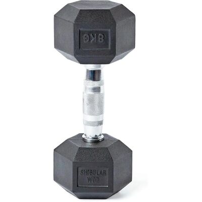 Mancuerna Hexagonal Singular WOD - 8kg - Goma Duradera - Mango en Acero Mancuerna Hexagonal Singular WOD - 8kg - Goma Duradera - Mango en Acero
