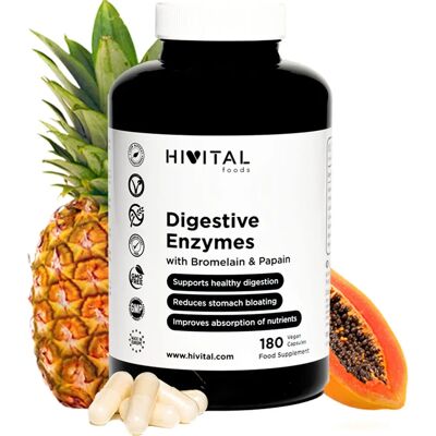 Enzimas digestivas Hivital - Vegano, 180 cápsulas para 6 meses Enzimas digestivas Hivital - Vegano, 180 cápsulas para 6 meses