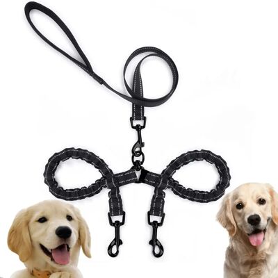 Laisse double pour chiens EDIPETS - Nylon résistant à l'eau, Réfléchissante, Rotation à 360° Laisse double pour chiens EDIPETS - Nylon résistant à l'eau, Réfléchissante, Rotation à 360°