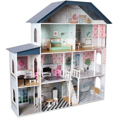 Casa delle bambole in Legno Deqube - 4 Piani, 17 Accessori, 135x36x128cm Casa delle bambole in Legno Deqube - 4 Piani, 17 Accessori, 135x36x128cm