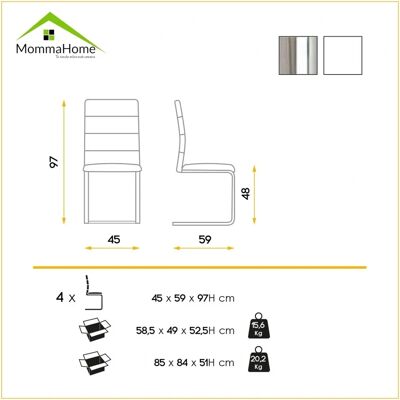 Pack 4 sillas comedor Blanco polipiel - Sillas de comedor Pack 4 sillas comedor Blanco polipiel - Sillas de comedor