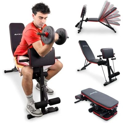 MOBICLINIC Fitnessbank - Verstelbaar, Opvouwbaar, Weerstandsbanden - Max 120kg MOBICLINIC Fitnessbank - Verstelbaar, Opvouwbaar, Weerstandsbanden - Max 120kg
