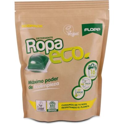 Detergente ecológico Flopp Bio eco 16 cápsulas - Vegano, Etiqueta ecológica UE Detergente ecológico Flopp Bio eco 16 cápsulas - Vegano, Etiqueta ecológica UE