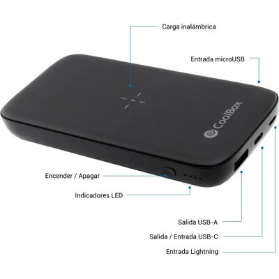 Power Bank CoolBox COO-PB10KW-BK1 - Bezprzewodowe ładowanie - 10000mAh Power Bank CoolBox COO-PB10KW-BK1 - Bezprzewodowe ładowanie - 10000mAh