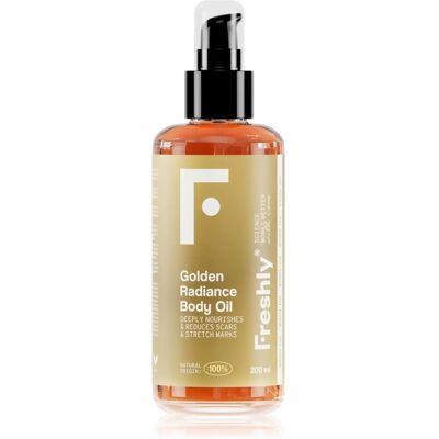 Huile pour le corps Golden Radiance de Freshly Cosmetics - Pour Vergetures et Cicatrices - Publicité Huile pour le corps Golden Radiance de Freshly Cosmetics - Pour Vergetures et Cicatrices - Publicité