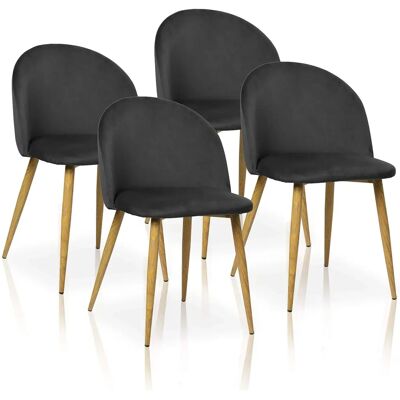 La Silla Española Pedraza Set van 4 Vintage Eetkamerstoelen in Fluweel Zwart La Silla Española Pedraza Set van 4 Vintage Eetkamerstoelen in Fluweel Zwart