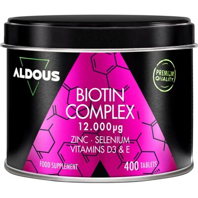 Aldous Bio Biotine 12,000mcg avec zinc, sélénium, vitamines D3 et E - Soutien cheveux, ongles et peau - Publicité Aldous Bio Biotine 12,000mcg avec zinc, sélénium, vitamines D3 et E - Soutien cheveux, ongles et peau - Publicité