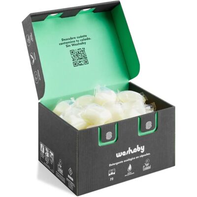 Detergente ecológico Washaby - 72 cápsulas - Amigable con el medio, Vegano Detergente ecológico Washaby - 72 cápsulas - Amigable con el medio, Vegano