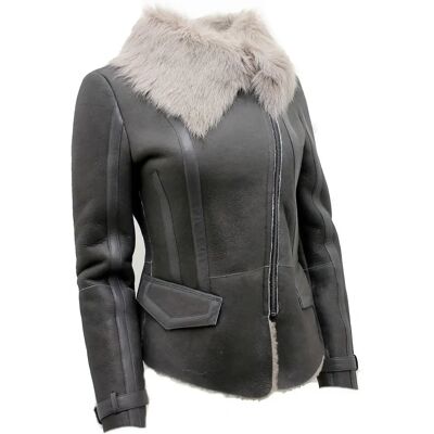 Infinity Leather Dames Grijze Toscana Shearling Vliegende Jas - Maat 10 UK Infinity Leather Dames Grijze Toscana Shearling Vliegende Jas - Maat 10 UK