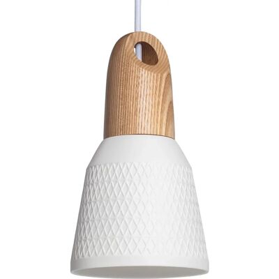 Lampada a Sospensione in Ceramica e Legno Bianco - Illuminazione Interna Lampada a Sospensione in Ceramica e Legno Bianco - Illuminazione Interna