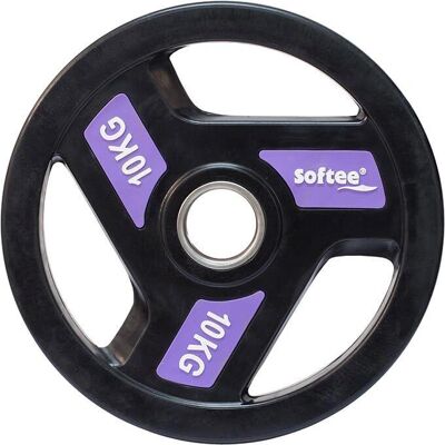 Softee 10kg Olympic Weight Plate - Durable, Rubber-Coated, Handles Softee 10kg Olympic Weight Plate - Durable, Rubber-Coated, Handles