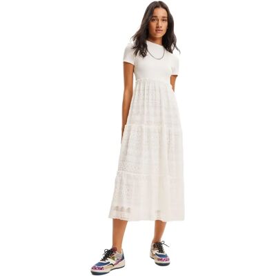 Robe Maxi Blanche Darling de Desigual avec Jupe en Dentelle - Robe Longue Robe Maxi Blanche Darling de Desigual avec Jupe en Dentelle - Robe Longue