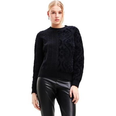 Desigual XL Pull en Col Roulé Contrasté Noir - Pull Desigual XL Pull en Col Roulé Contrasté Noir - Pull