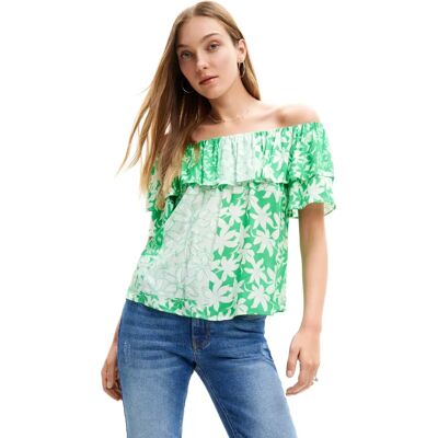 Desigual Camiseta de Algodón Verde - Manga Corta, Cuello barco, Logo Desigual Camiseta de Algodón Verde - Manga Corta, Cuello barco, Logo