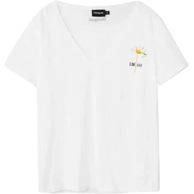 Desigual Vini T-shirt Blanc à Col en V - T-shirt Desigual Vini T-shirt Blanc à Col en V - T-shirt
