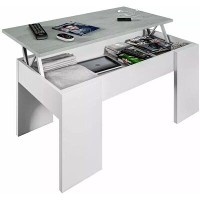 Mesa de Centro Ajustable FRS - Blanco Artik y Cemento - 45-56cm Alto Mesa de Centro Ajustable FRS - Blanco Artik y Cemento - 45-56cm Alto