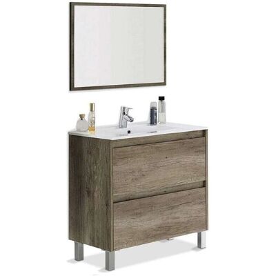 Mueble de baño FRS Loa - 2 cajones, espejo, lavabo cerámico - Nordik Mueble de baño FRS Loa - 2 cajones, espejo, lavabo cerámico - Nordik