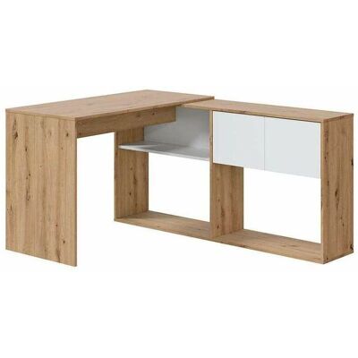 Escritorio Gema con estantería reversible - Blanco-roble Escritorio Gema con estantería reversible - Blanco-roble