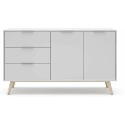 Mkric Modelo - Estilo Nórdico Aparador Blanco de Pino - 3 Cajones y 2 Puertas Mkric Modelo - Estilo Nórdico Aparador Blanco de Pino - 3 Cajones y 2 Puertas