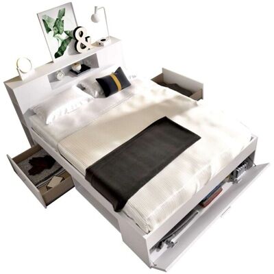 DKT - Cama compacta matrimonio Pozo Alcón - Blanco - Cama DKT - Cama compacta matrimonio Pozo Alcón - Blanco - Cama