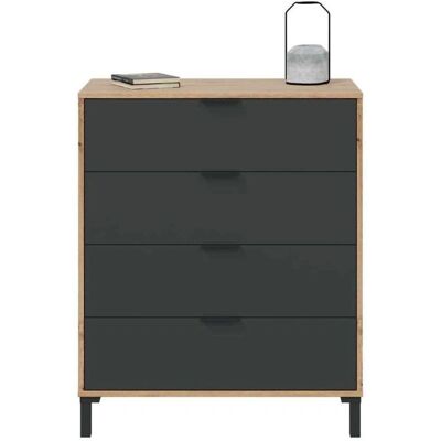 FRS Cómoda - Roble Nodi / Antracita - 4 Cajones - 94cm Alto FRS Cómoda - Roble Nodi / Antracita - 4 Cajones - 94cm Alto