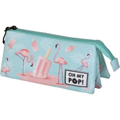 Trousse Triple Flamant Turquoise Oh My Pop - Étui Trousse Triple Flamant Turquoise Oh My Pop - Étui