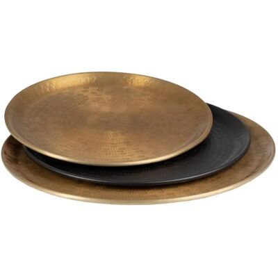Bigbuy Home Przekąskowa Taca - 48x48x2cm Czarna Złota Aluminium - 3 Sztuki Bigbuy Home Przekąskowa Taca - 48x48x2cm Czarna Złota Aluminium - 3 Sztuki